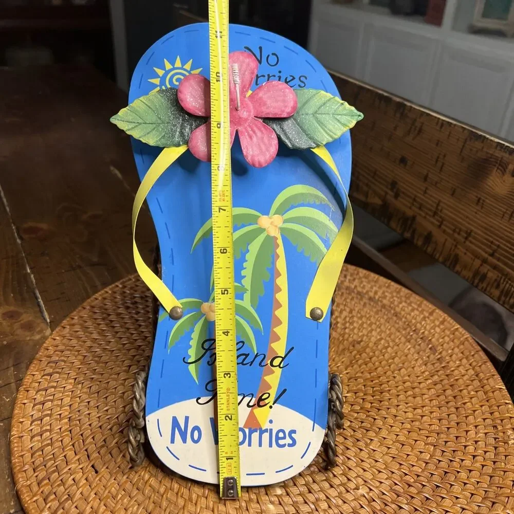 Glitter Flip Flop Island Time Wall Sign, Wood And Metal 3D Flower